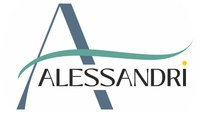 Logotipo de Alessandri con una A estilizada en azul y verde sobre un fondo blanco.