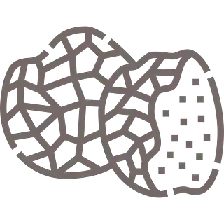 Dos trufas, una entera y otra en rodajas, mostrando una superficie texturizada.