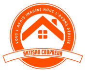 An orange and white logo for artisan couvreur