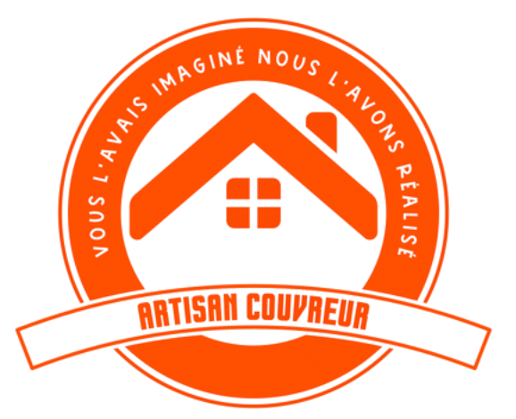 An orange and white logo for artisan couvreur