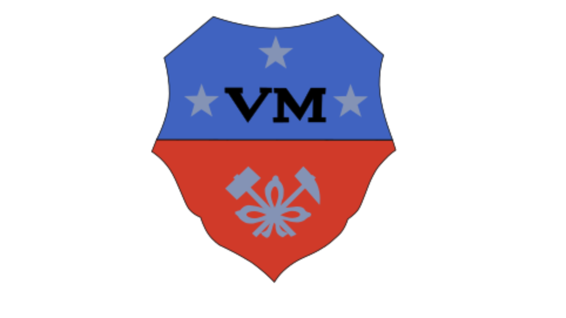 Un bouclier bleu et rouge avec le mot vm dessus