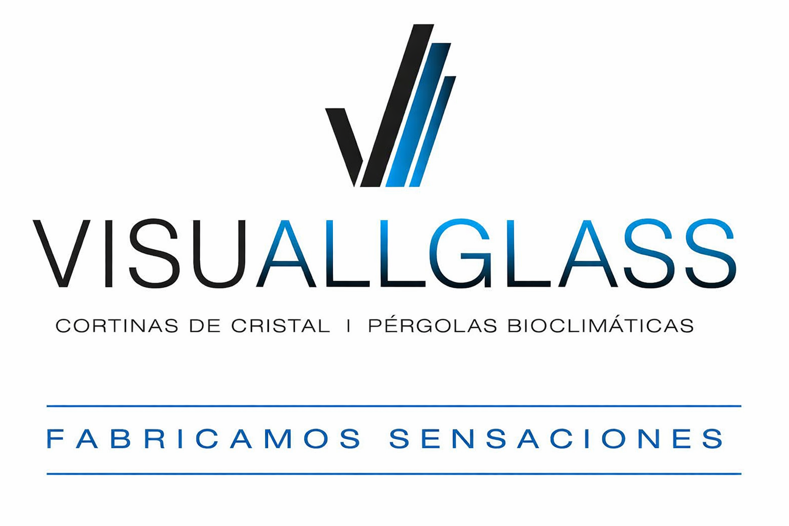 Logo for VISUALLGLASS. Black and blue graphic above text, "VISUALLGLASS".