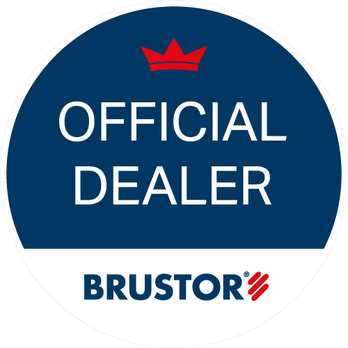 Logotipo del distribuidor oficial de Bruster: círculo azul con