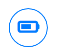 Un icono de batería azul en un círculo azul sobre un fondo blanco.