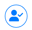 Un icono azul de una persona con una marca de verificación en un círculo.