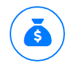 Una bolsa de dinero azul con un signo de dólar en un círculo.