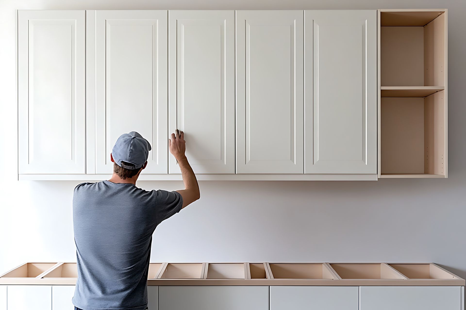 Pose de meuble haut de cuisine blanc