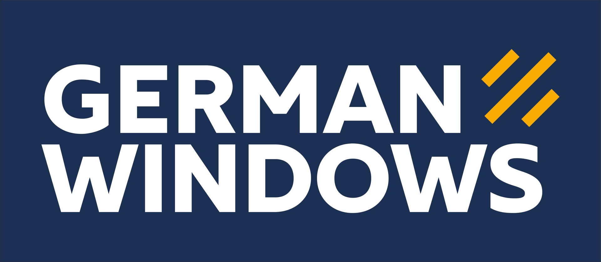 Das Logo von GERMAN WINDOWS in Weiß und Orange auf dunkelblauem Hintergrund