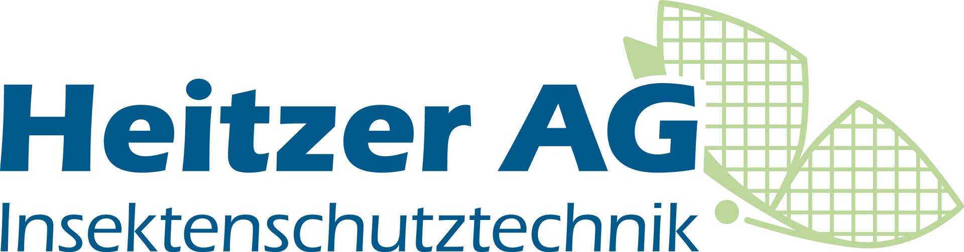 Logo der Heitzer AG Insektenschutztechnik in Blau und Grün mit stilisierten Fliegengittertüren