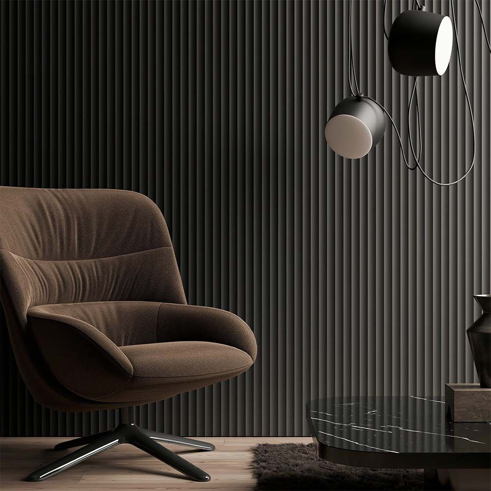 Persianas verticales color gris oscuro.