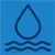 Icono azul: una gota de agua sobre líneas onduladas, que representa el agua.