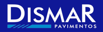 Un logotipo azul y blanco para pavimentos dismar