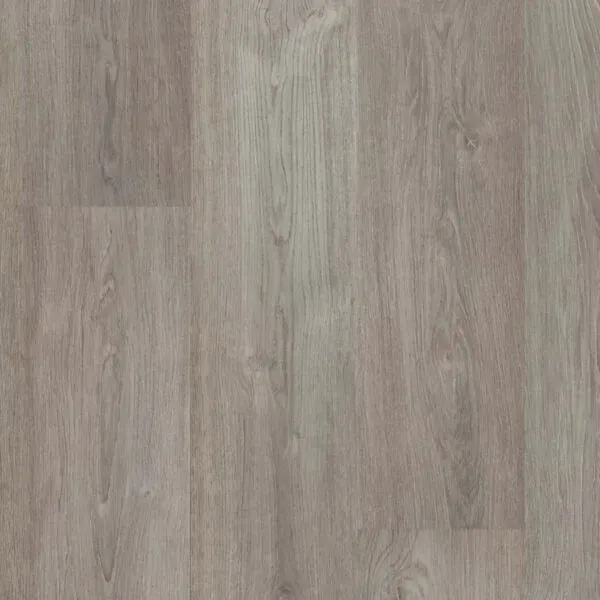 Piso laminado con apariencia de madera gris y patrones de vetas sutiles.
