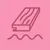 Icono rosa de una tabla de madera flotando sobre líneas onduladas, que representa el agua.
