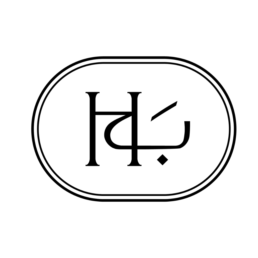 A black and white logo with the letter h in a circle.