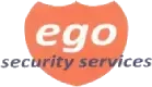 The logo for ego security services is orange and white.