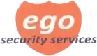 The logo for ego security services is orange and white.