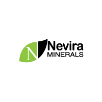 A logo for nevira minerals with a green leaf on a white background.