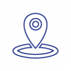 Icône bleue d'épingle de localisation, marquant un point à l'intérieur d'un cercle.