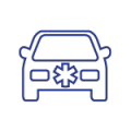 Silhouette bleue d'une voiture avec le symbole de l'étoile de vie, probablement une ambulance.