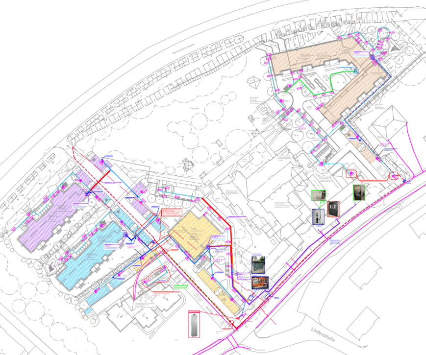 Eine künstlerische Darstellung eines Gebäudes mit einem Gründach.