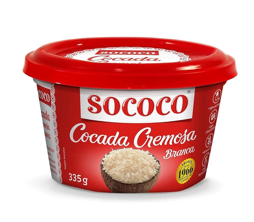 Tarrina roja de Sococo Cocada Cremosa Branca, dulce cremoso de coco blanco.