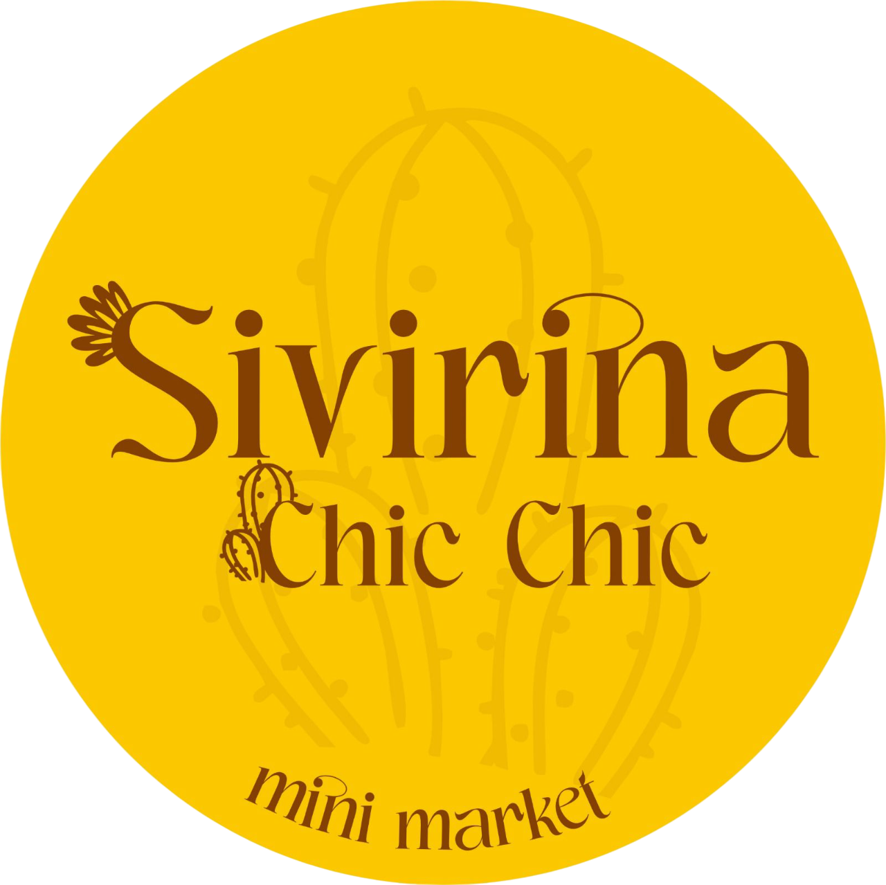 Logotipo amarillo con el texto “Sivirina Chic Chic mini market” y un contorno de cactus.