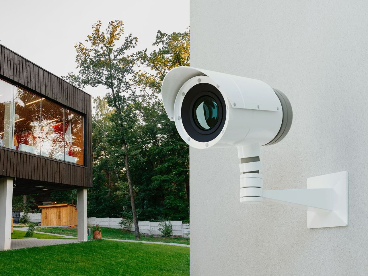 Caméra de surveillance sur mur de maison
