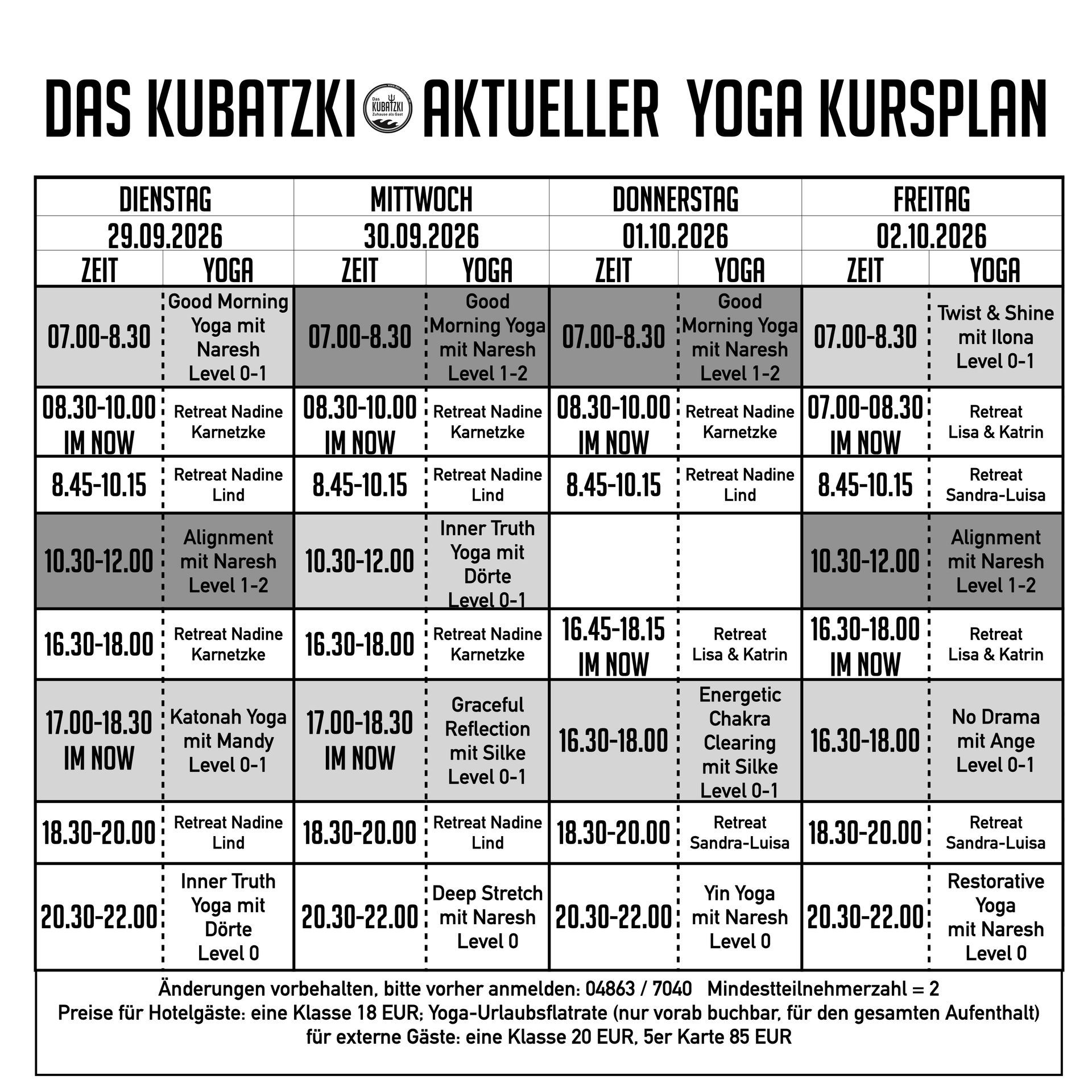 Yoga Kursplan