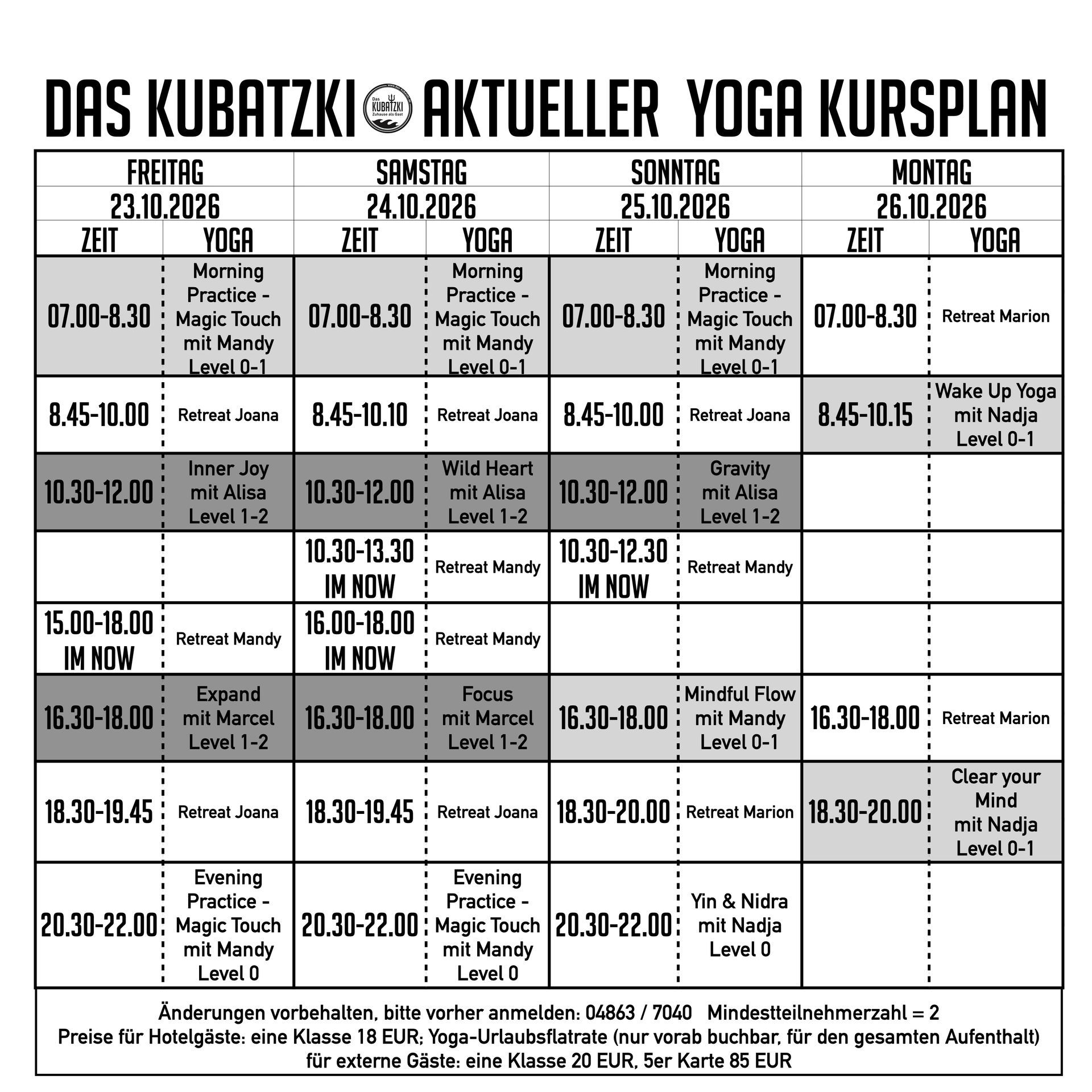 Yoga Kursplan