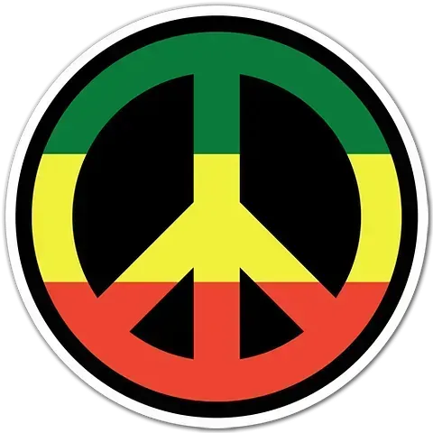 Símbolo de la paz en un círculo con bandas verdes, amarillas y rojas.