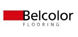 Belcolor Flooring-Logo mit rotem Quadrat und schwarzem Text auf weissem Hintergrund
