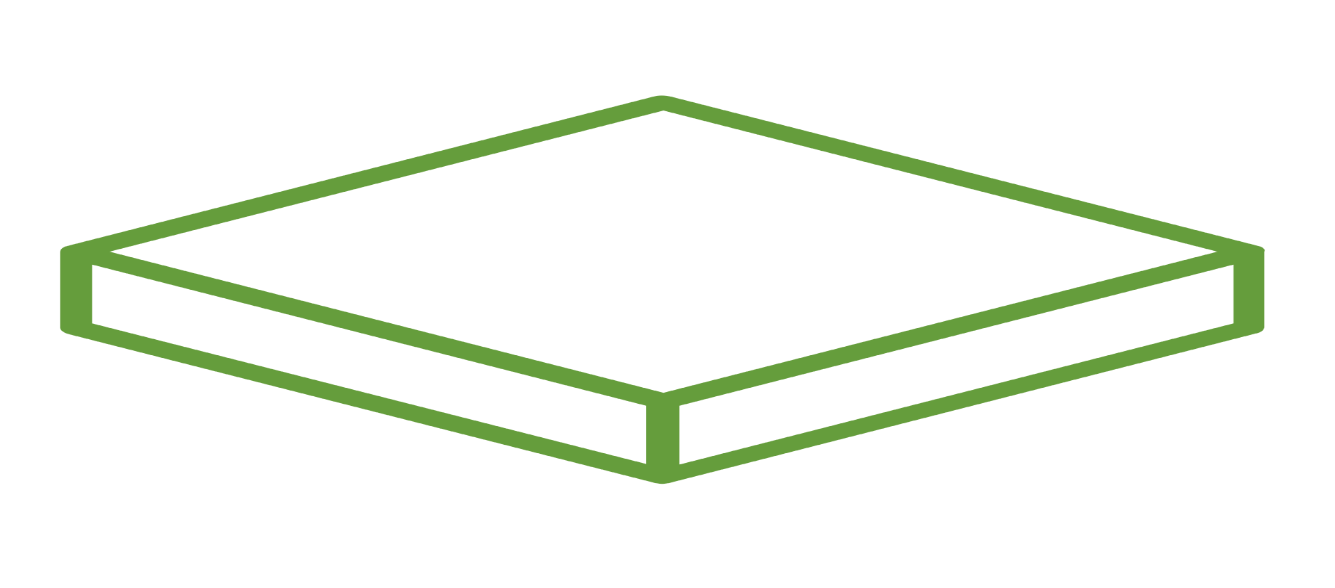 Grünes, umrandetes rechteckiges 3D-Plattformsymbol, perspektivische Ansicht