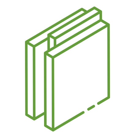 Grünes Umriss-Symbol mit zwei übereinanderliegenden Büchern oder Ordnern