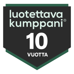 Luotettava kumppani -merkki, 10 vuotta, musta ja vihreä kilpi