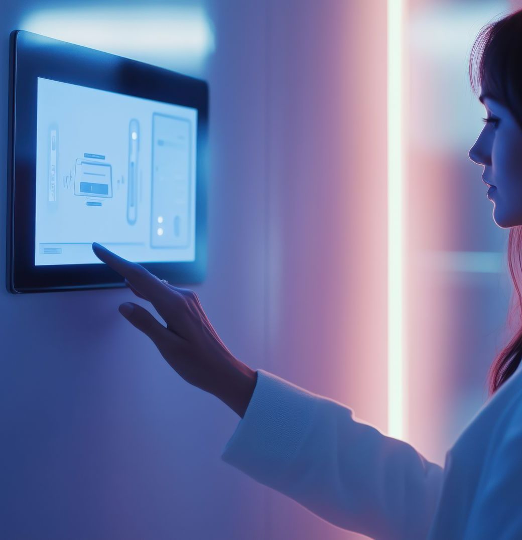 Une femme utilise un cadre tactile