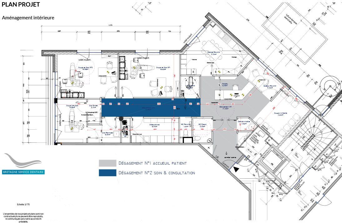 Plan projet d'un aménagement intérieur de cabinet dentaire