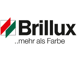 Ein Logo für brillux mehr als farbe mit einem rot-grün-weißen Häkchen.