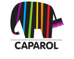 Ein Logo für eine Firma namens Caparol mit einem Elefanten und einer Bürste