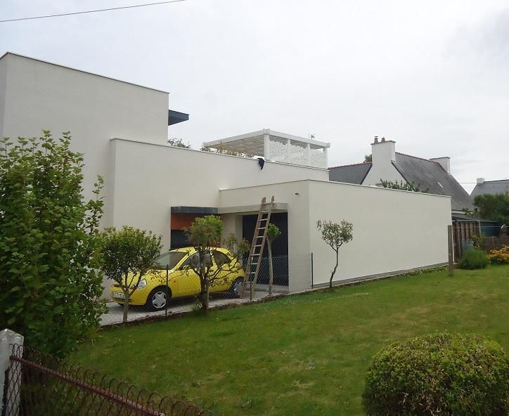 Pornichet - Extension couverture panneaux sandwich avec isolation ép. 120 mm - Chéneau zinc - Couvertines alu - Atelier Absis Architecte Pornichet