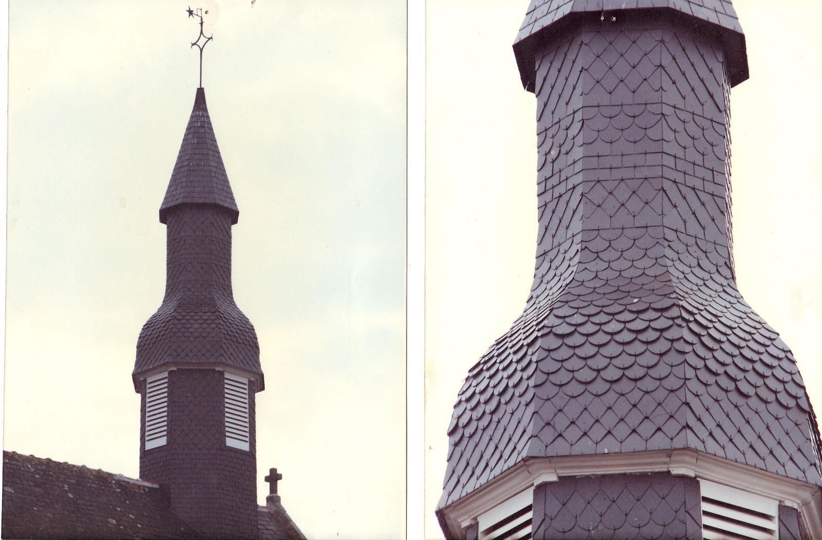 Herbignac - Réfection Bardage ardoises Clocher église après orage