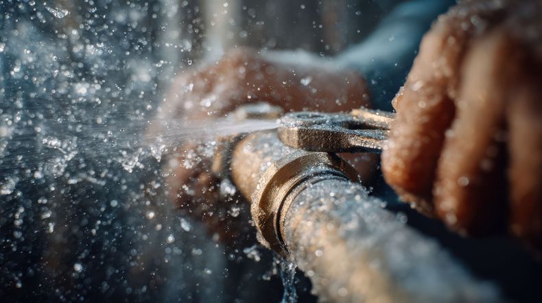 Fuite d'eau dans une canalisation en cuivre.