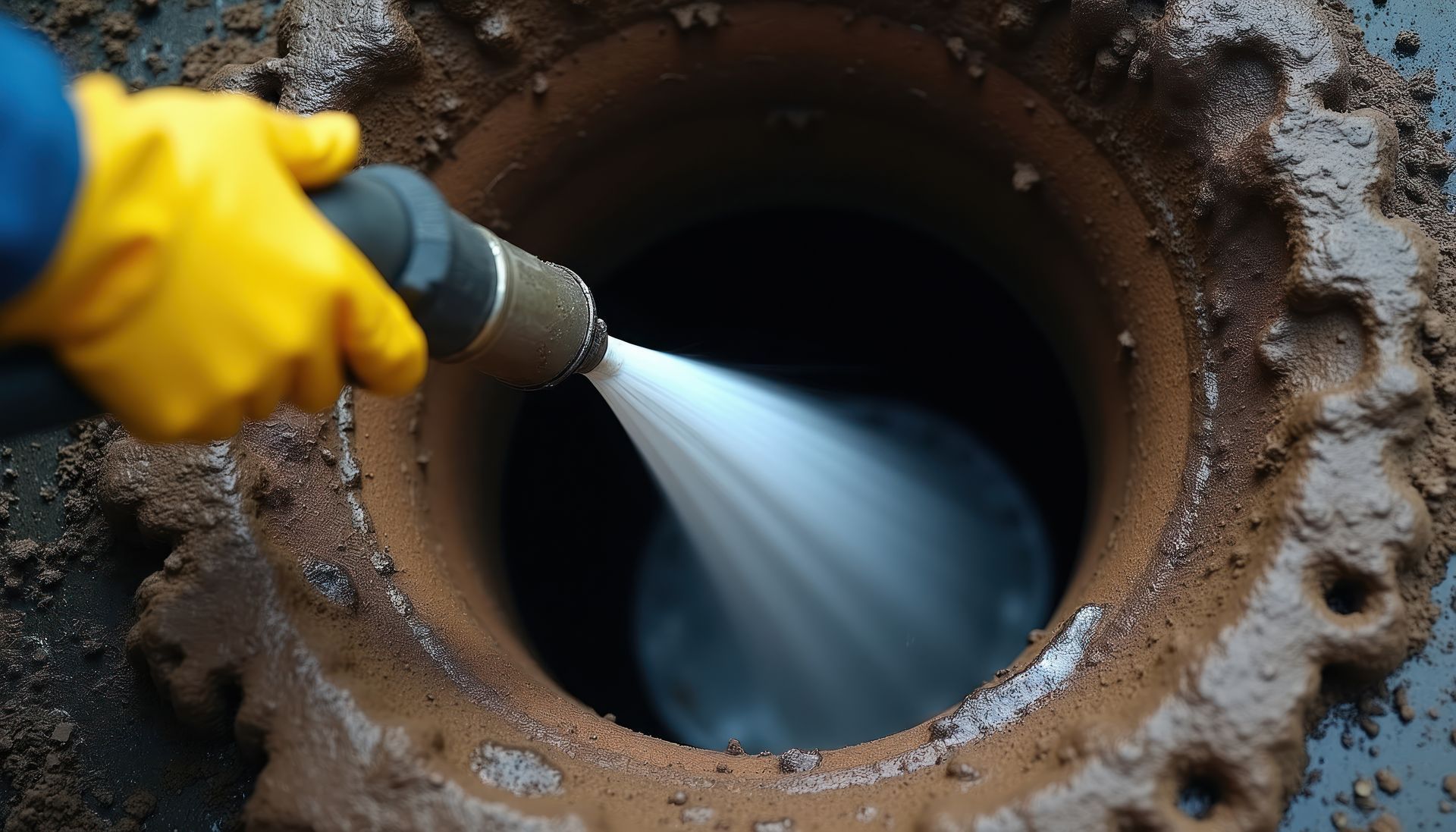 Jet d'eau haute pression dans une canalisation.