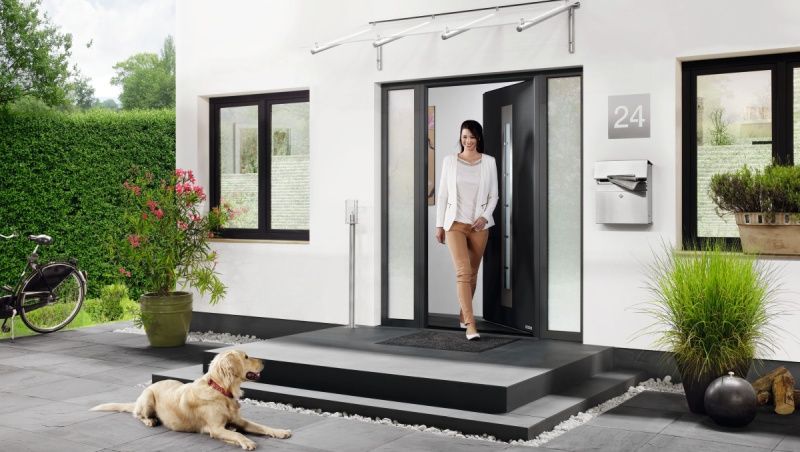 Große Haustür und passende Fenster