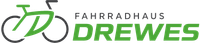 FAHRRADHAUS DREWES Logo mit grüner Fahrradgrafik und Text auf weißem Hintergrund