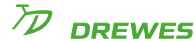 Grünes „Drewes“-Logo mit stilisierten Buchstaben auf weißem Hintergrund