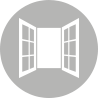 Ein weißes Symbol eines geöffneten Fensters in einem Kreis.