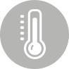 Ein Thermometersymbol in einem Kreis auf weißem Hintergrund.