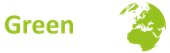 Ein grünes Logo mit einem grünen Globus auf weißem Hintergrund.