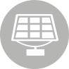 Ein weißes Symbol eines Solarpanels in einem Kreis.